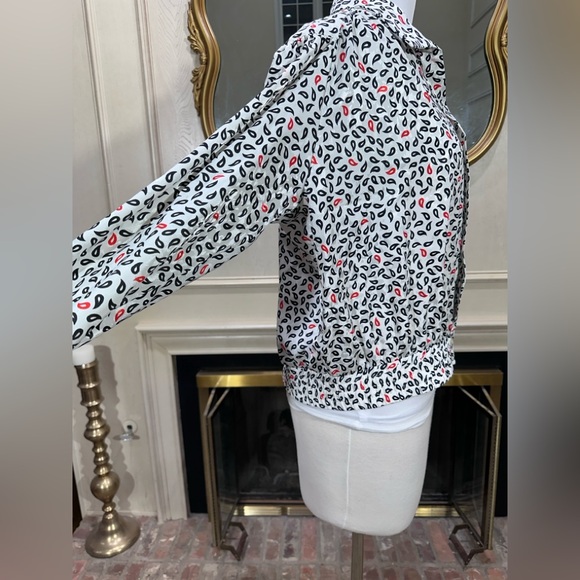 Lilli Ann Collections Blouse White Black Paisley Elastic Waist Vintage 80s Mod - Picture 6 of 11